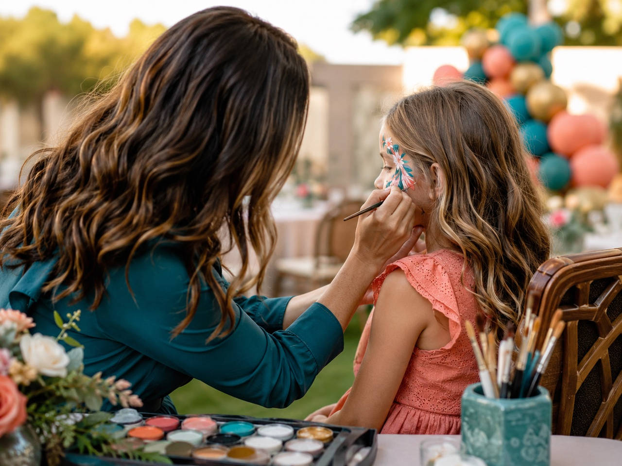 Face painter creating a colorful design for Greater Houston events